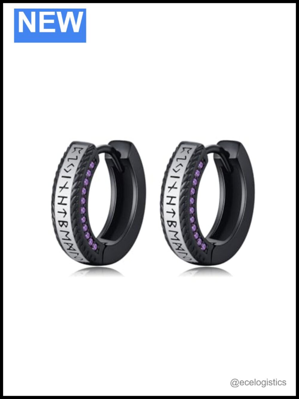 Viking Runes Hoop Earrings 925 Sterling Silver Huggie